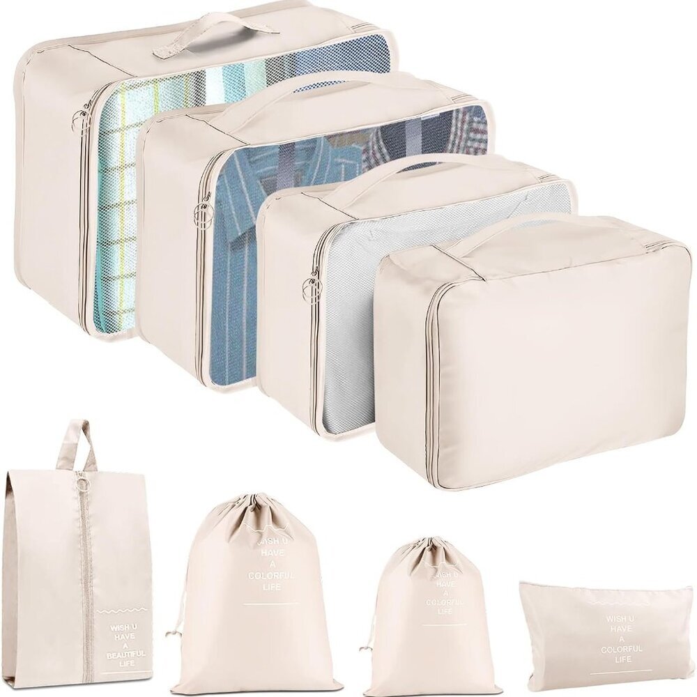 Packing Cubes for Travel - 8 Set Luggage Organizer Bags for Family, Mesh Breatha